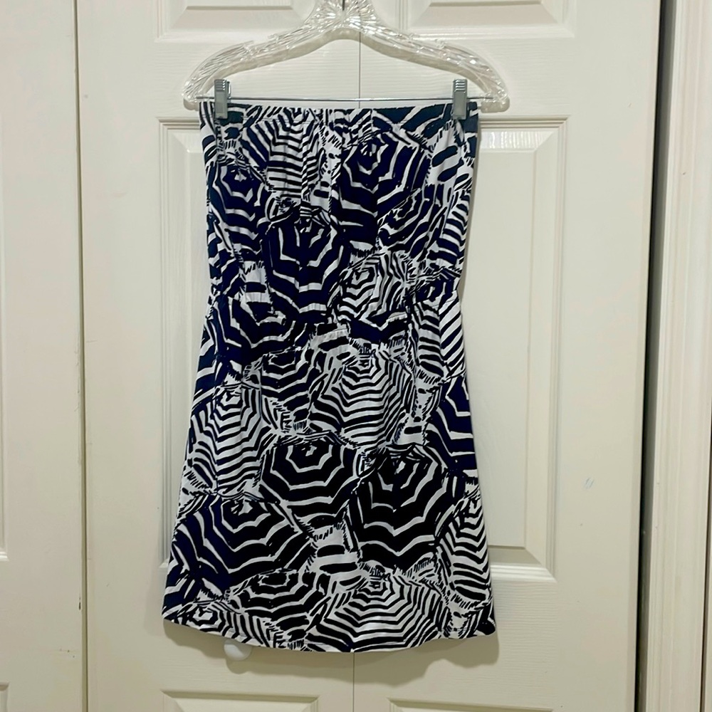 Lilly Pulitzer navy and white beach umbrella bandeau dress